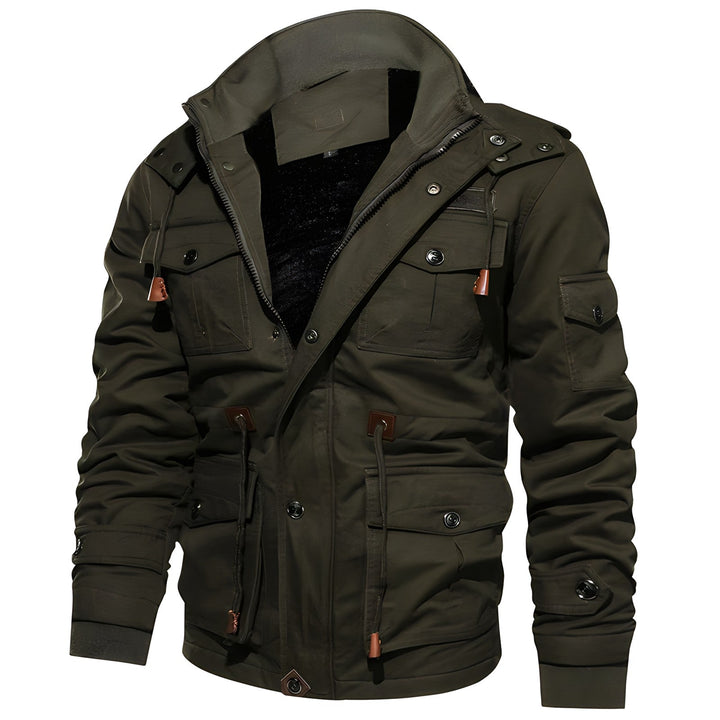 Cole | Multi Pocket Layout Hooded High Collar Waist Drawcord Detail Jacket