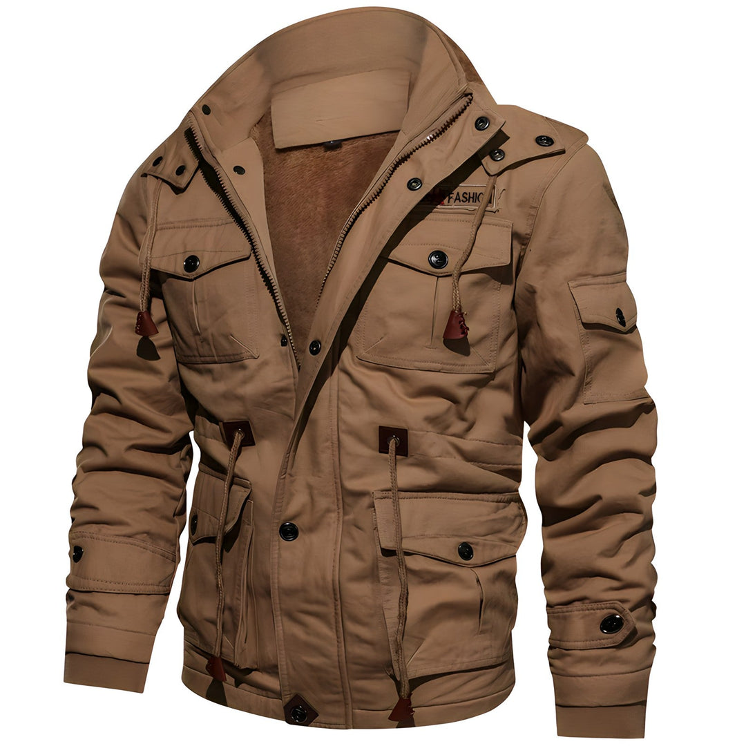 Cole | Multi Pocket Layout Hooded High Collar Waist Drawcord Detail Jacket