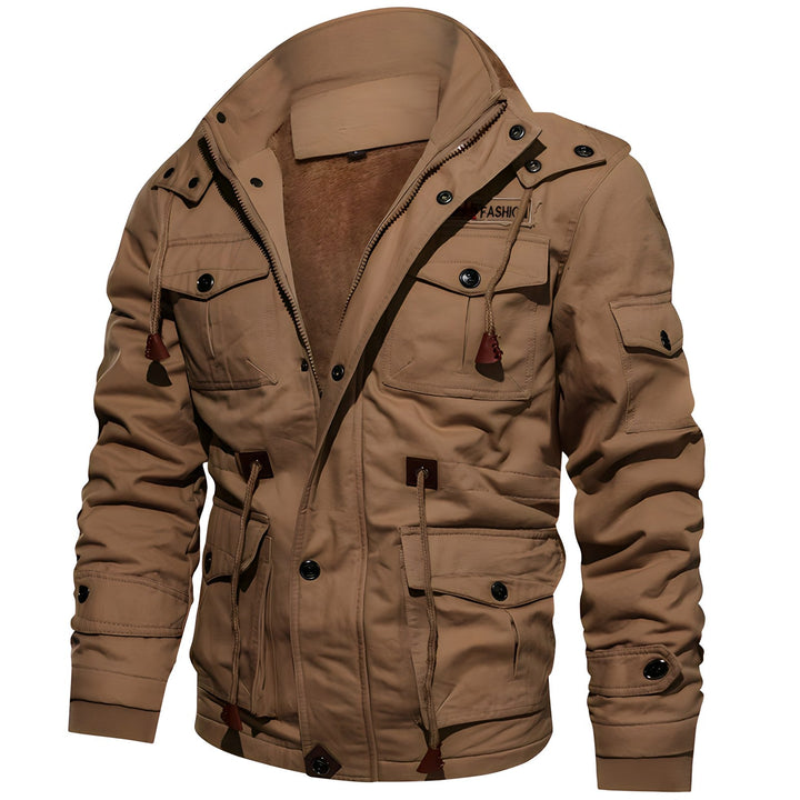 Cole | Multi Pocket Layout Hooded High Collar Waist Drawcord Detail Jacket