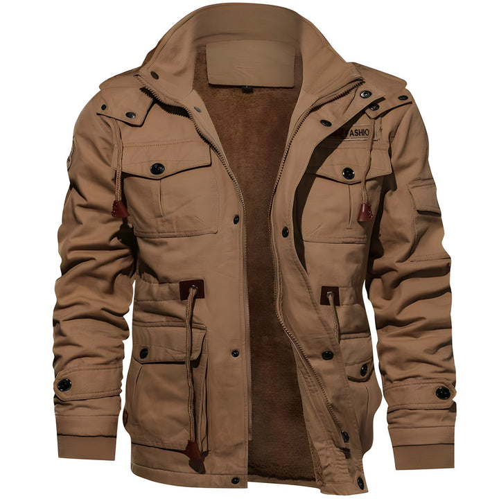 Cole | Multi Pocket Layout Hooded High Collar Waist Drawcord Detail Jacket