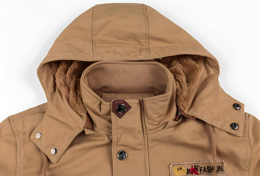 Cole | Multi Pocket Layout Hooded High Collar Waist Drawcord Detail Jacket