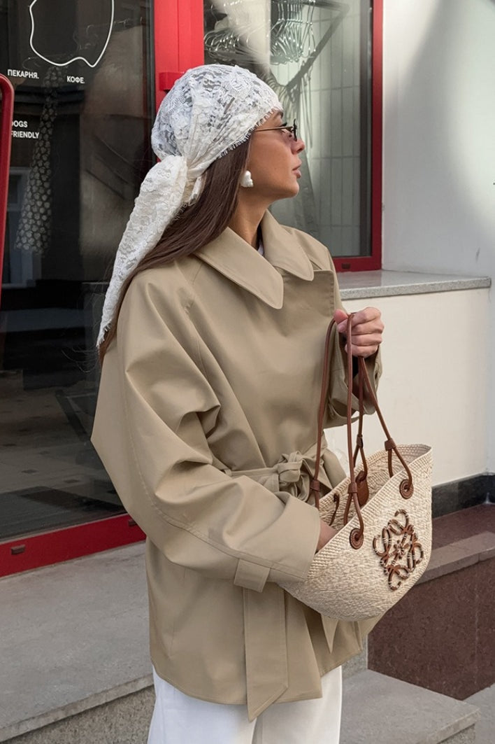Tina | Cotton-Blend Belted Point-Collar Trench Jacket