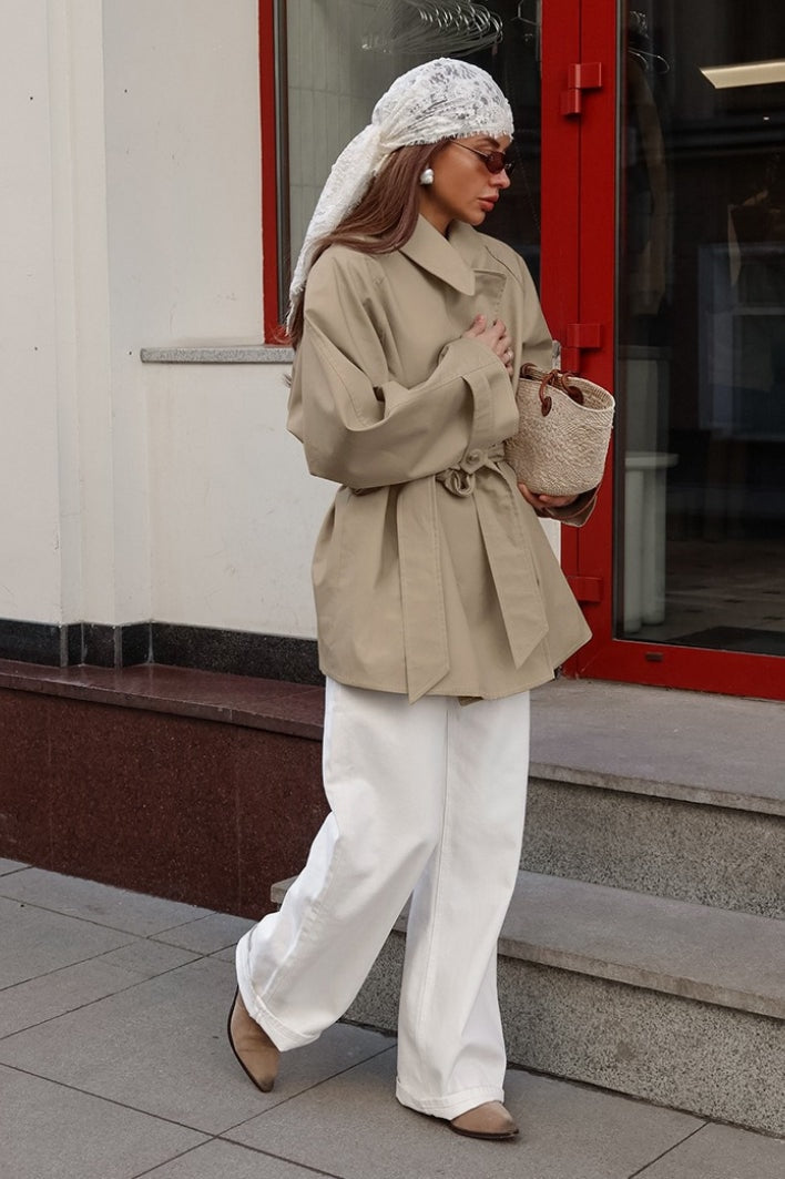 Tina | Cotton-Blend Belted Point-Collar Trench Jacket