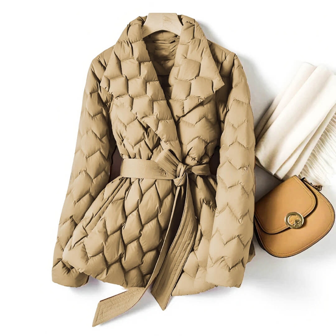 Carmel | Warm Belted Quilted Down Coat with Shawl Collar