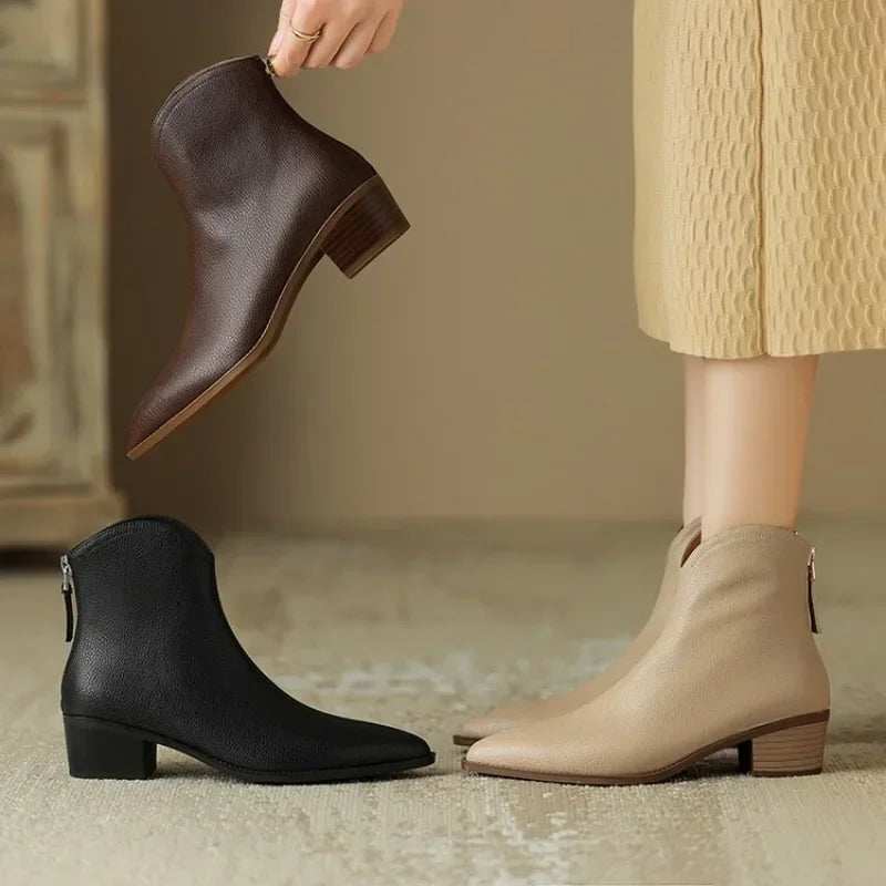 Elena | Waterproof Toe Side-Zip Leather Ankle Boots