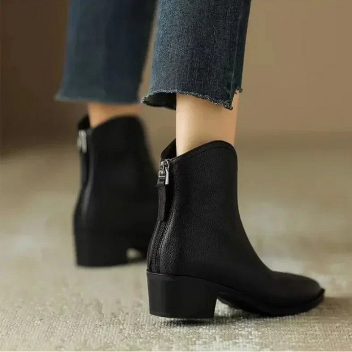 Elena | Waterproof Toe Side-Zip Leather Ankle Boots