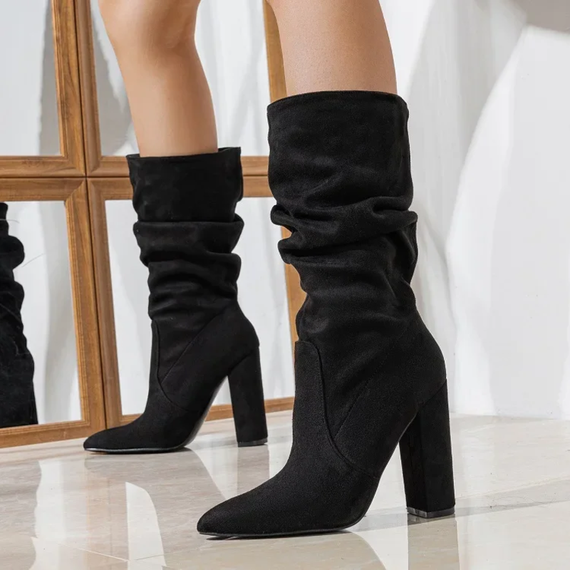 Winter Suede Boots for Women | Gathered Shaft