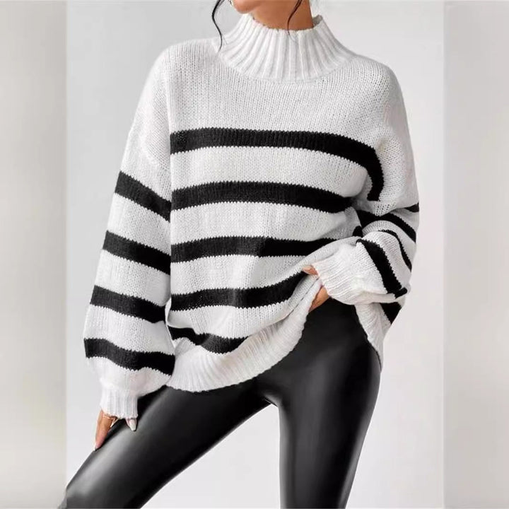 Laguna | Winter Ribbed Collar Striped Turtleneck Sweater
