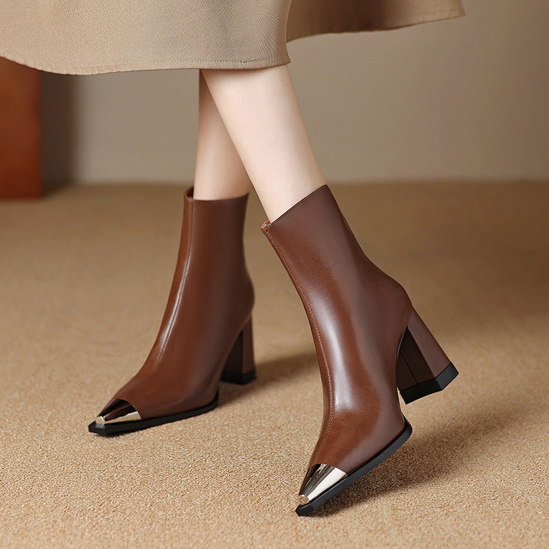 Ankle Leather Boots for Women | Pointed Closed Toe