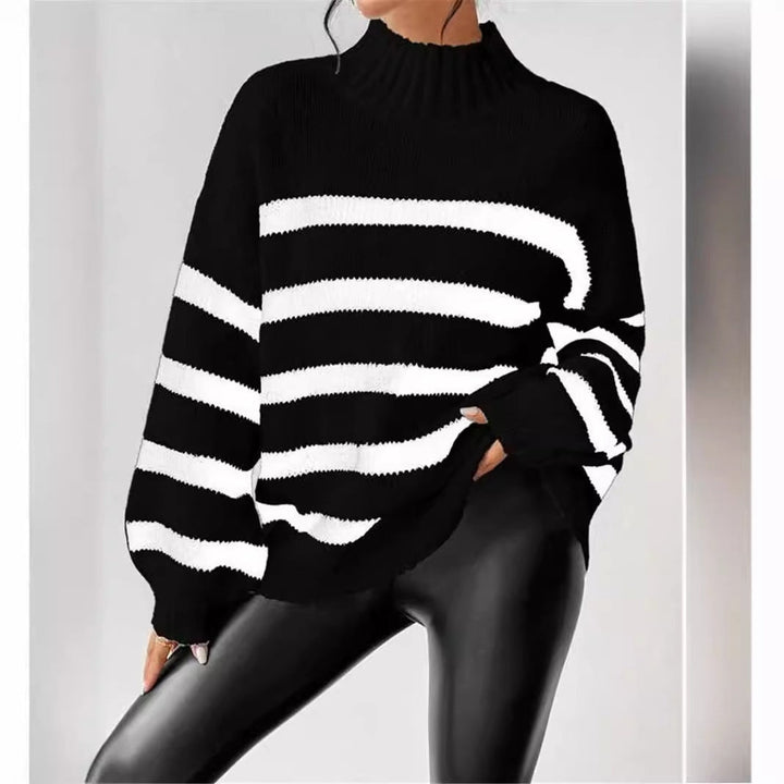 Laguna | Winter Ribbed Collar Striped Turtleneck Sweater