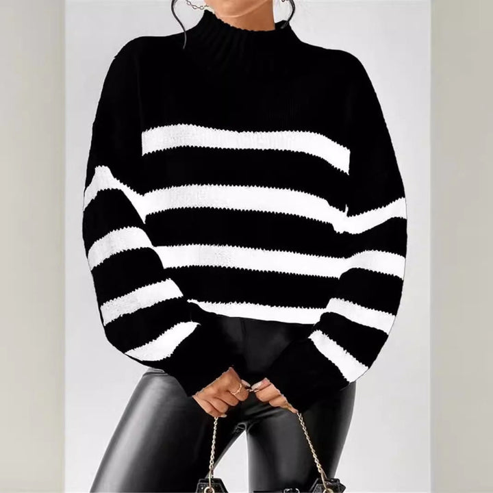 Laguna | Winter Ribbed Collar Striped Turtleneck Sweater