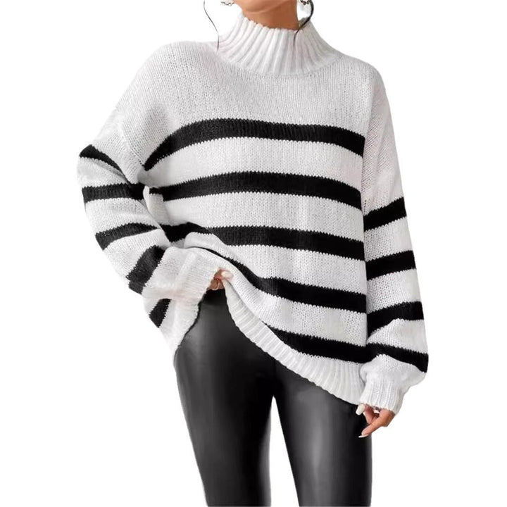 Laguna | Winter Ribbed Collar Striped Turtleneck Sweater