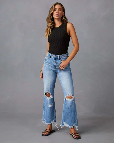 Aya Distressed Wide Jeans