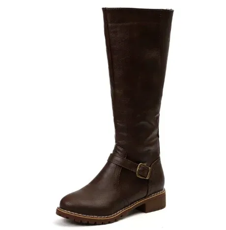 Joana | Knee-High Flat Heel Buckle Strap Winter Boots