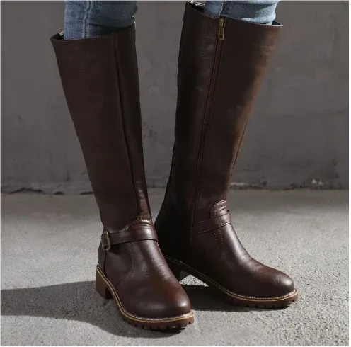Joana | Knee-High Flat Heel Buckle Strap Winter Boots