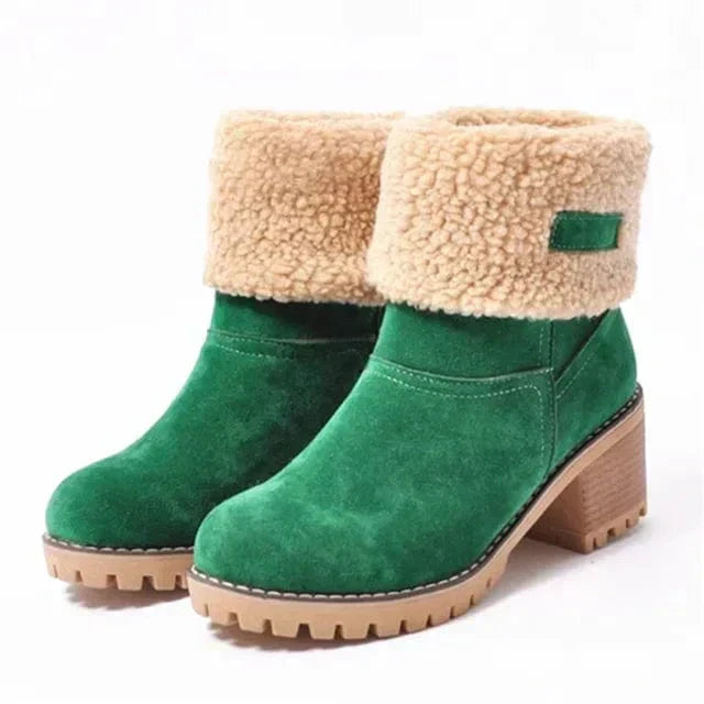 Bianca | Cuff Lug Sole Block Heel Winter Wool Ankle Boots