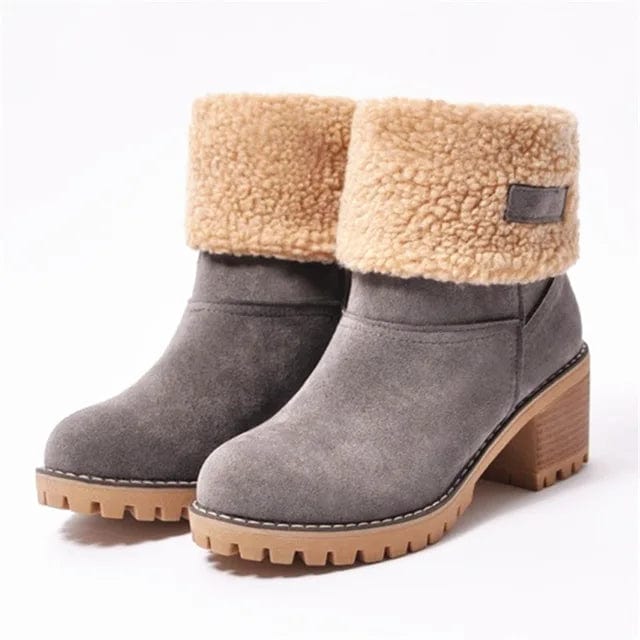Bianca | Cuff Lug Sole Block Heel Winter Wool Ankle Boots