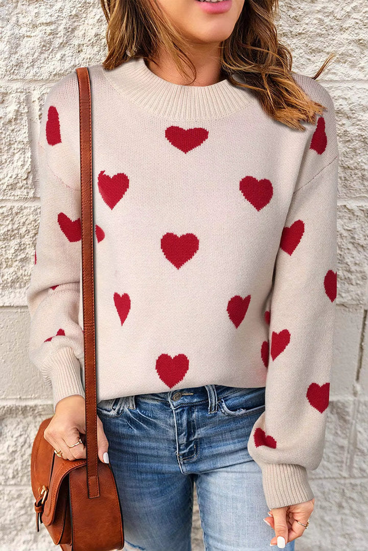 Montecito | Winter Round Neck Heart Pattern Knit Sweater