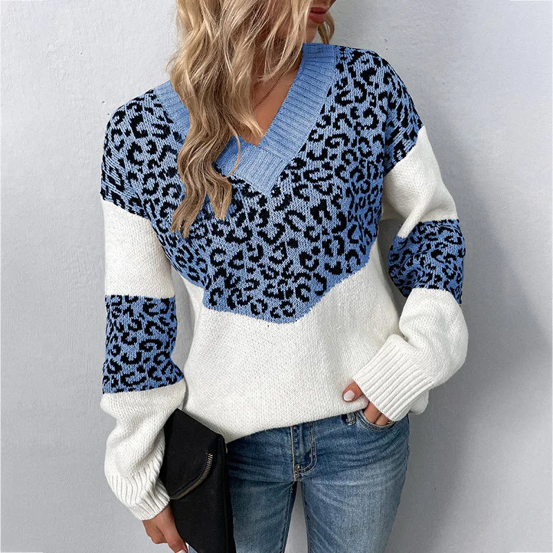 Sara | V-Neck Leopard Print Soft Knit Sweater