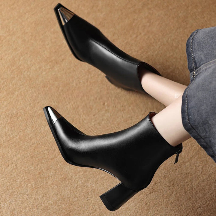 Ankle Leather Boots for Women | Pointed Closed Toe
