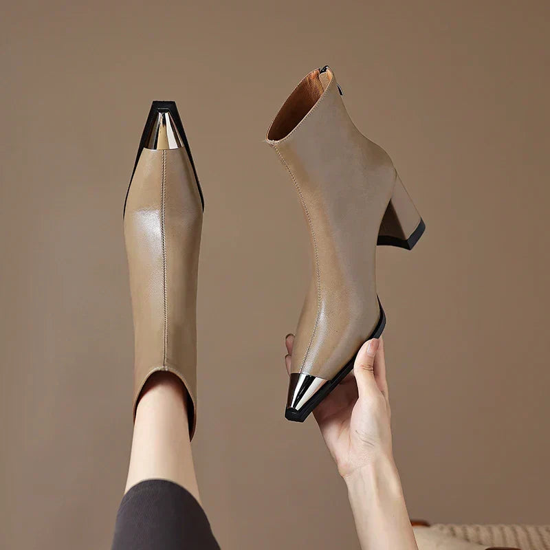 Ankle Leather Boots for Women | Pointed Closed Toe