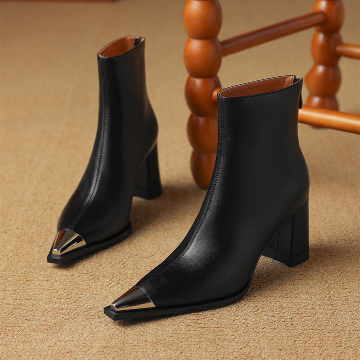 Ankle Leather Boots for Women | Pointed Closed Toe