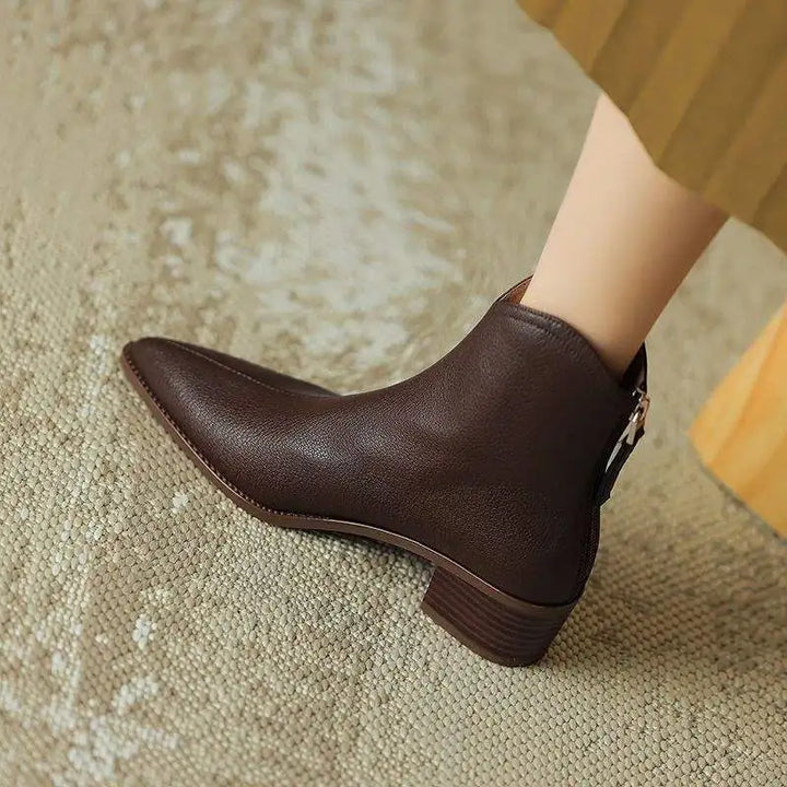 Elena | Waterproof Toe Side-Zip Leather Ankle Boots