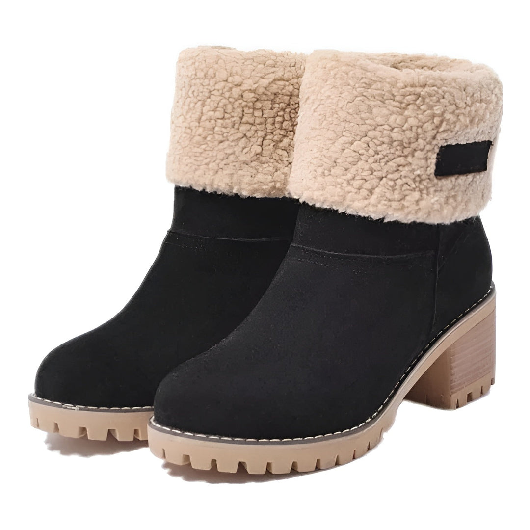 Bianca | Cuff Lug Sole Block Heel Winter Wool Ankle Boots