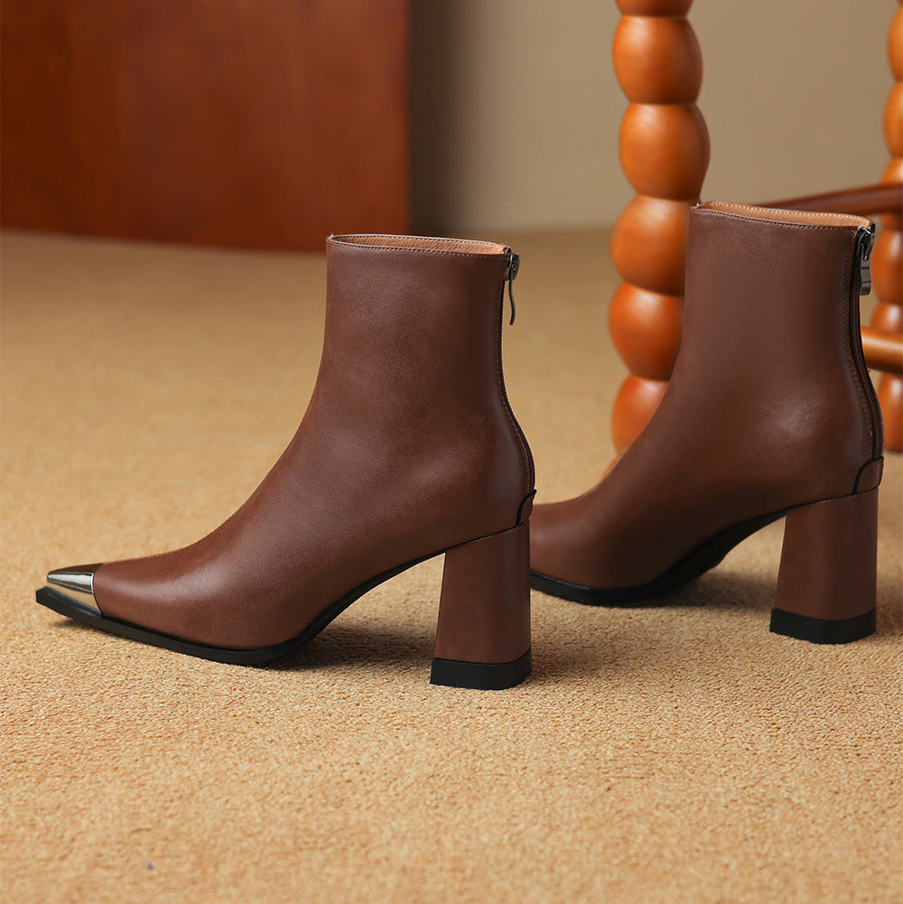 Ankle Leather Boots for Women | Pointed Closed Toe