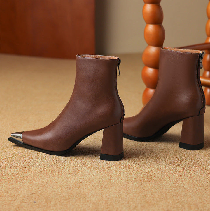 Ankle Leather Boots for Women | Pointed Closed Toe