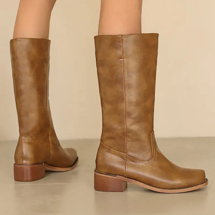 Charlotte | Knee-High Leather Low Block Heel Boots