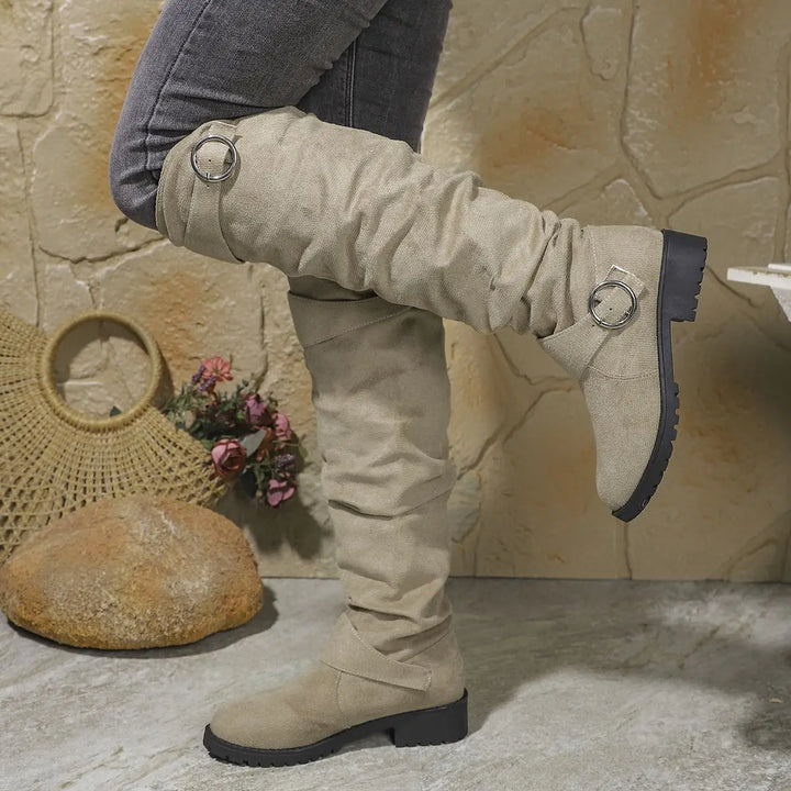 Knee-High Waterproof Boots | Low Block Decorative Ring Accents