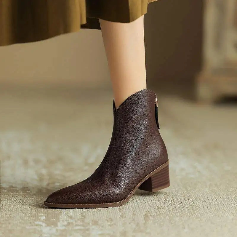 Elena | Waterproof Toe Side-Zip Leather Ankle Boots