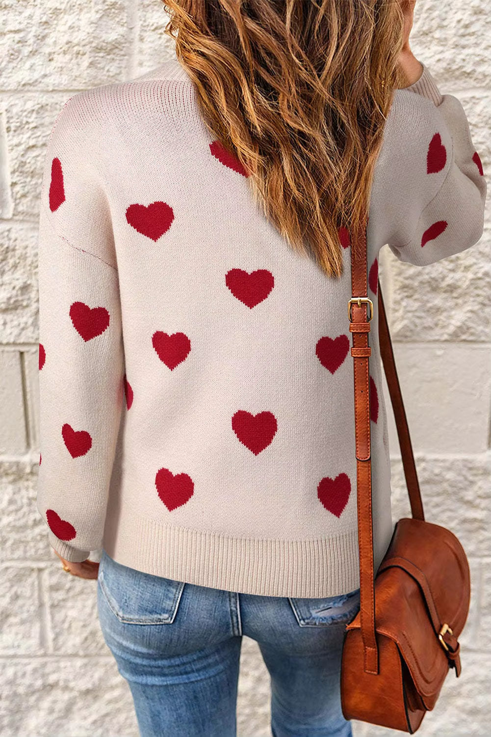 Montecito | Winter Round Neck Heart Pattern Knit Sweater