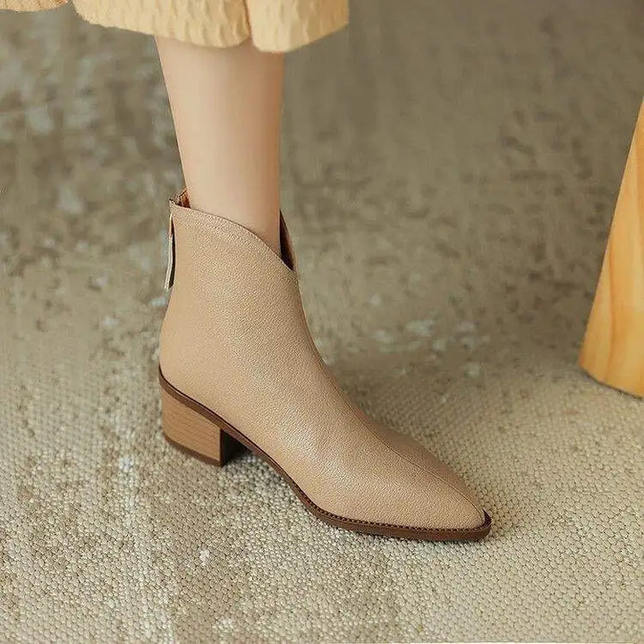 Elena | Waterproof Toe Side-Zip Leather Ankle Boots