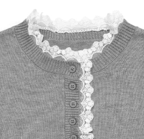 Layla| Lace-Trim Ribbed-Cuff Button-Detail Knit Sweater