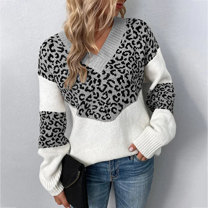 Sara | V-Neck Leopard Print Soft Knit Sweater