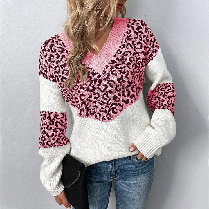 Sara | V-Neck Leopard Print Soft Knit Sweater