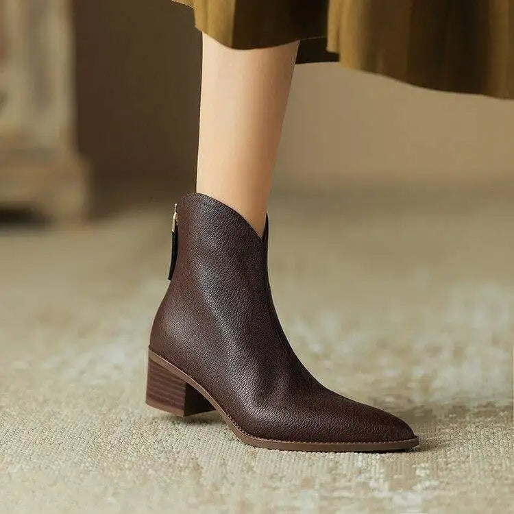 Elena | Waterproof Toe Side-Zip Leather Ankle Boots