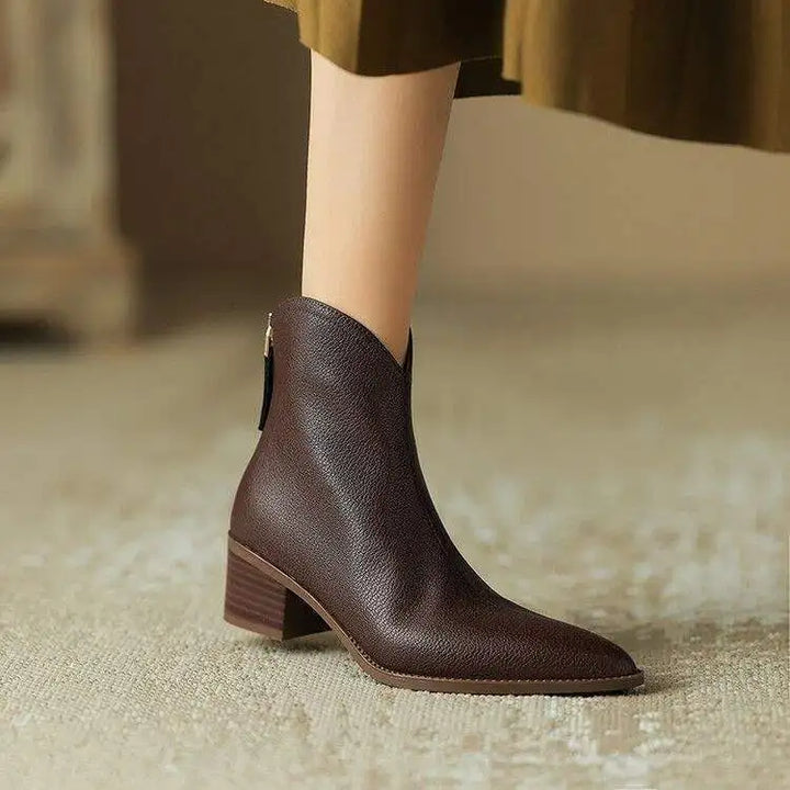 Elena | Waterproof Toe Side-Zip Leather Ankle Boots
