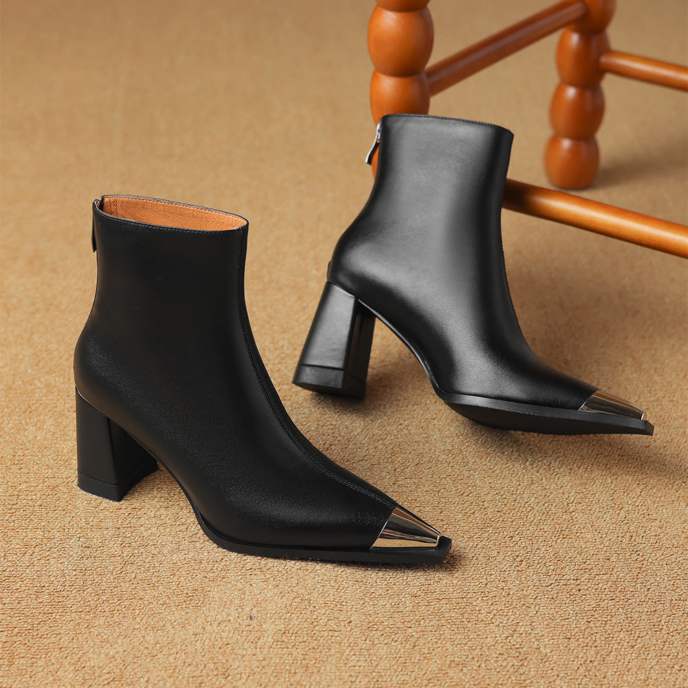 Ankle Leather Boots for Women | Pointed Closed Toe