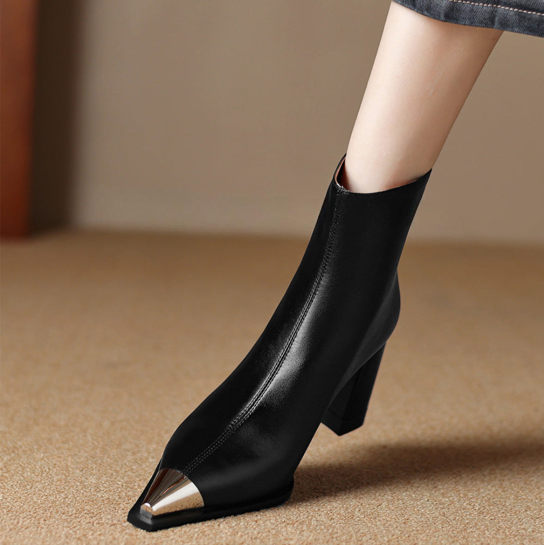 Ankle Leather Boots for Women | Pointed Closed Toe