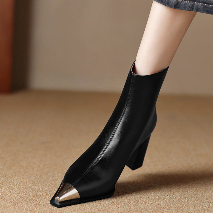 Ankle Leather Boots for Women | Pointed Closed Toe
