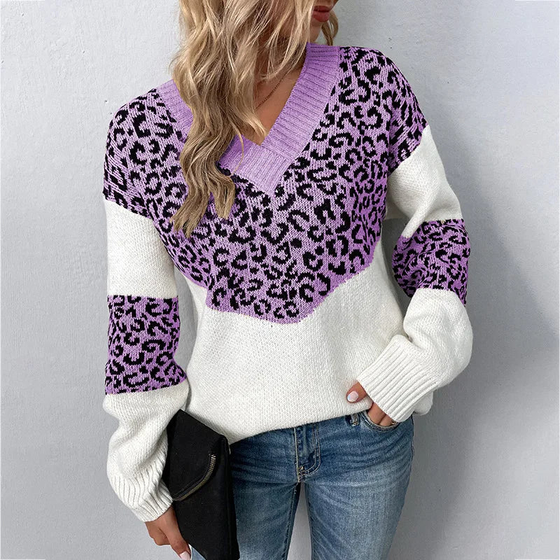 Sara | V-Neck Leopard Print Soft Knit Sweater