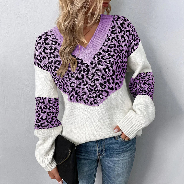 Sara | V-Neck Leopard Print Soft Knit Sweater