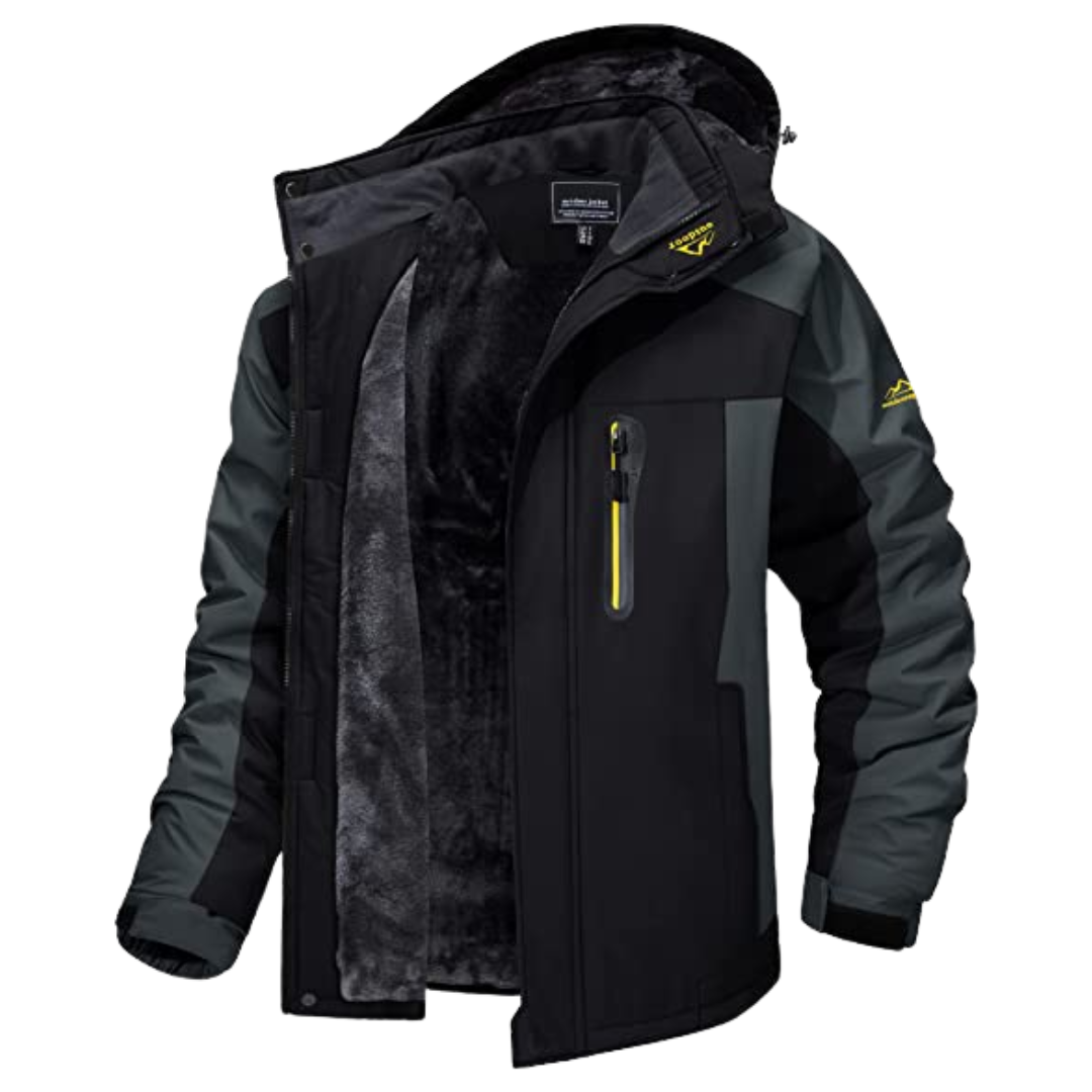 August | Hooded High Collar Full Zip Front Panel Sleeve Design Jacket