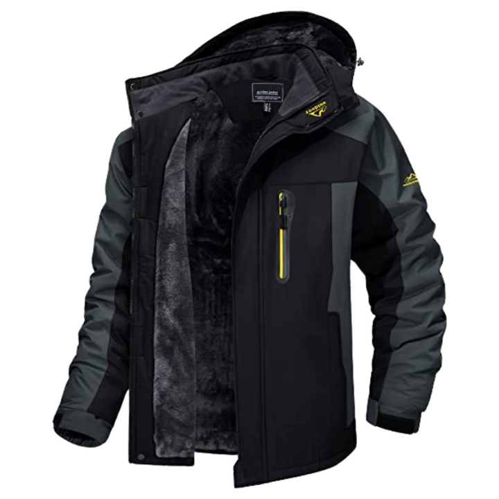 August | Hooded High Collar Full Zip Front Panel Sleeve Design Jacket
