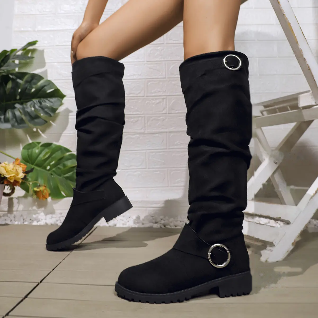 Knee-High Waterproof Boots | Low Block Decorative Ring Accents
