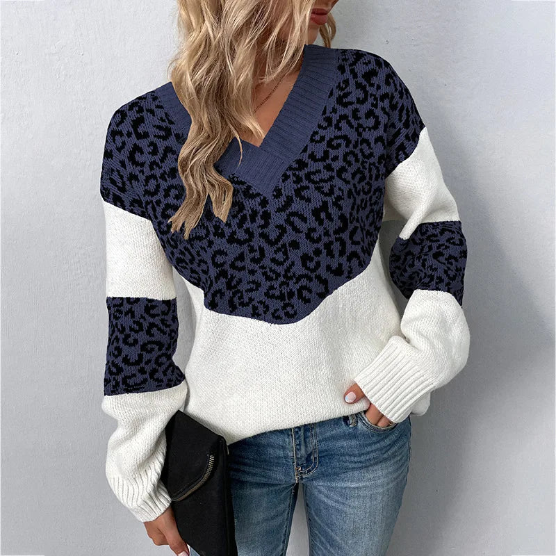 Sara | V-Neck Leopard Print Soft Knit Sweater