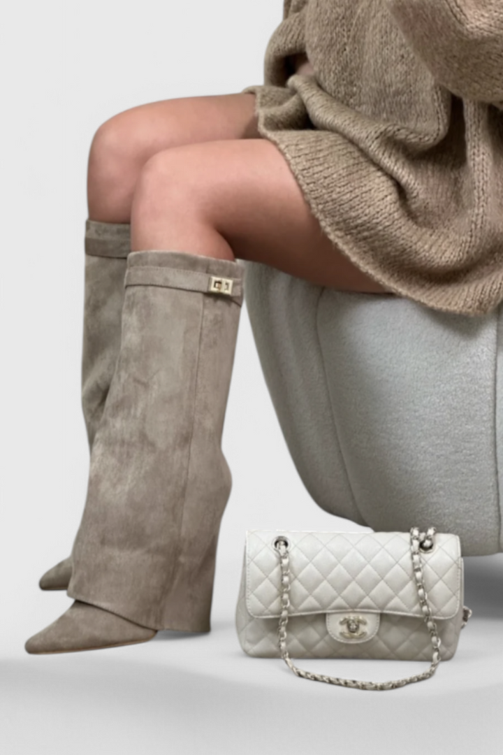 Grace | Gold Hardware Detail Pointed-Toe Waterproof Knee-High Boots
